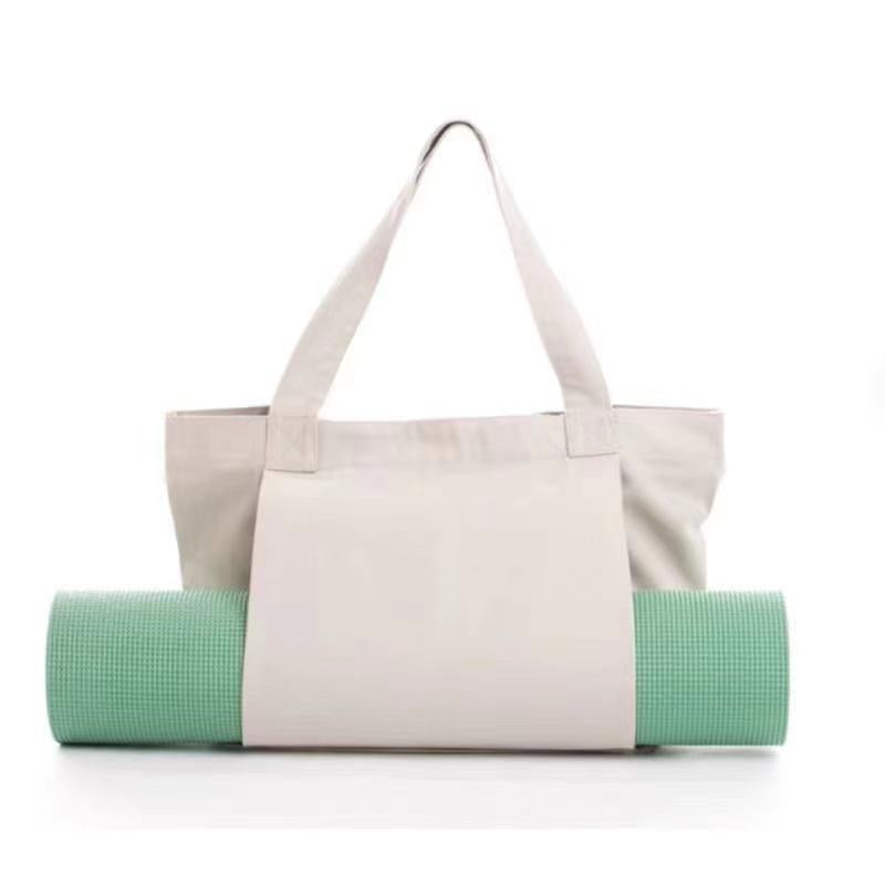 Canvas Tote Bag with Yoga Mat Carrier Pocket